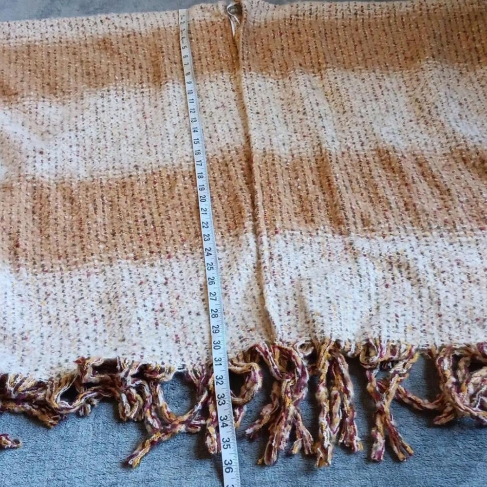 Soft Fringe Poncho By Natural Reflections, Casual Earthy Knit Tan Cream One Size - Picture 5 of 9